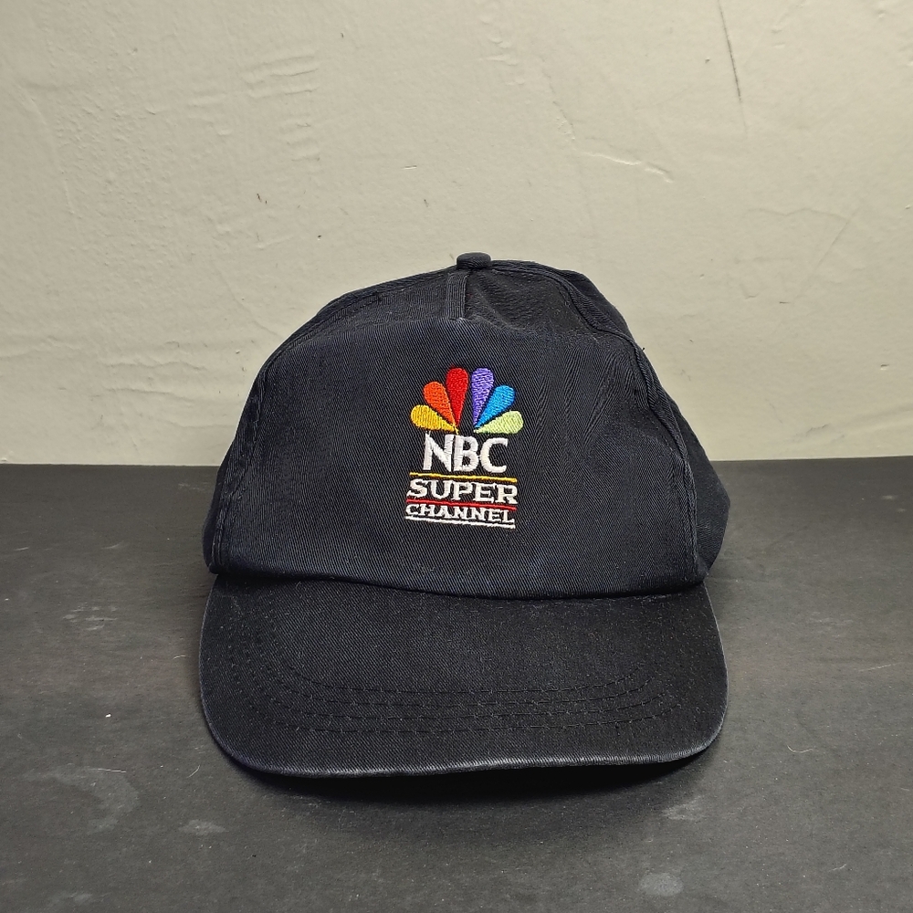 Vintage NBC Super Channel Hat Cap Snap‎ Back Black Europe Sports